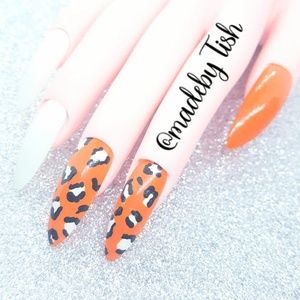 Press On Nails Orange Black Animal Print Nail Art